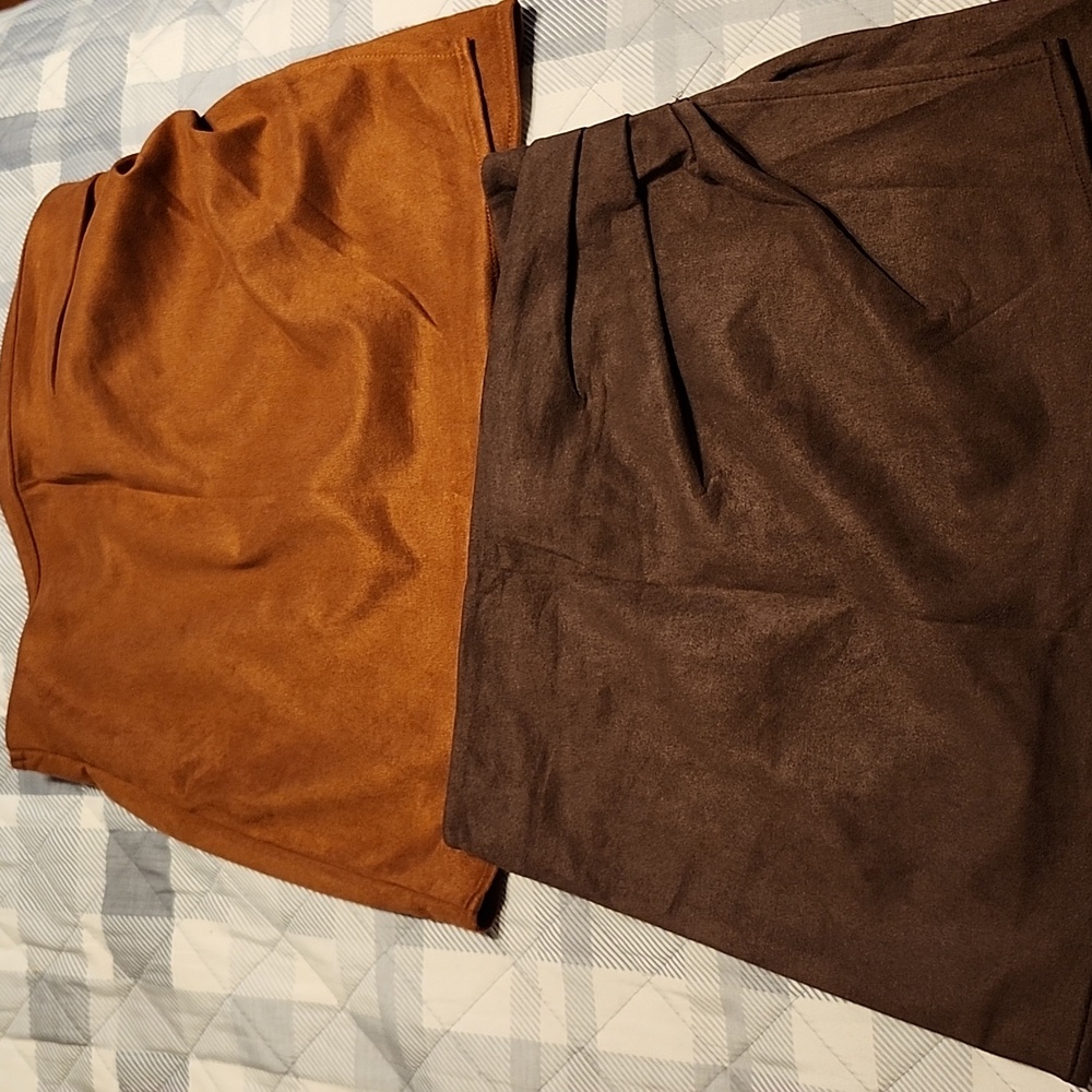 Suede Brown and Tan Women's Skirt Set